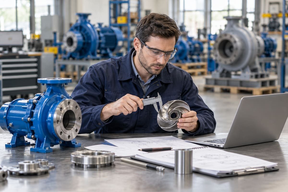 Engineer comparing pump curves on a laptop with a selection report